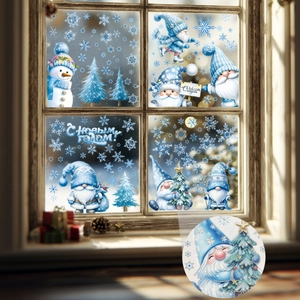 Winter window stickers with gnomes, snowflakes and Russian New Year greetings on glass