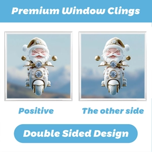 Stickers de fenêtre Noël double face haut de gamme avec Père Noël en 3D sur scooter