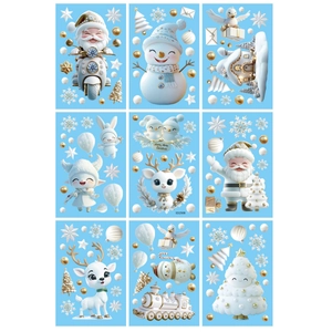Lot de stickers de Noël 3D or et blanc avec motifs festifs de Père Noël et rennes