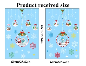 Detailed size specifications for Christmas glass stickers featuring Santa and snowman patterns