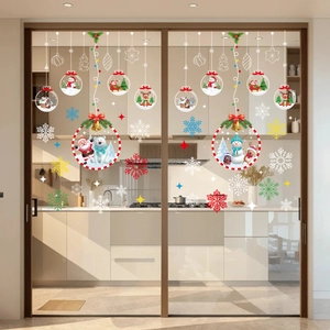Christmas window stickers with Santa, snowman and reindeer on glass door decor