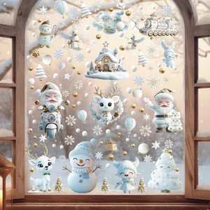 Stickers de Noël 3D avec Père Noël à moto, rennes et bonshommes de neige