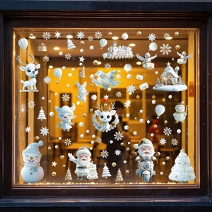 Stickers de fenêtre Noël 3D avec Père Noël, bonhomme de neige et renne pour décor