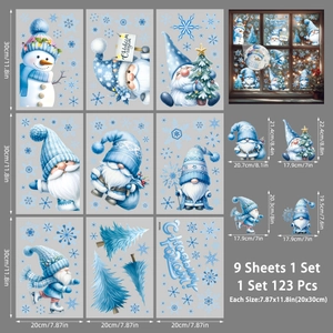 Christmas window stickers set with 9 sheets of winter gnomes and snowflakes decor