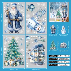 Stickers de Noël bleus pour fenêtres avec Père Noël et bonhomme de neige 30x45cm