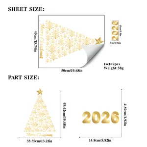 Detailed size specifications for 2026 golden snowflake Christmas tree window stickers