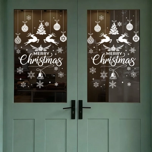 White Christmas elk and snowflake window stickers set for festive holiday glass decoration