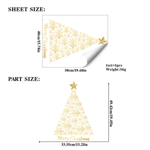 Golden Christmas snowflake tree window sticker set with Merry Christmas text for home decor