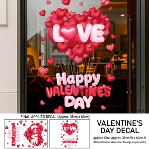 Detailed sheet showing 40x60cm Love balloon and Happy Valentine's Day window stickers