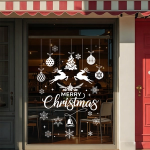 Christmas Window Stickers White Static Cling Reindeer Snowflake Holiday Decals For Glass Door Shop Home Party Decoration