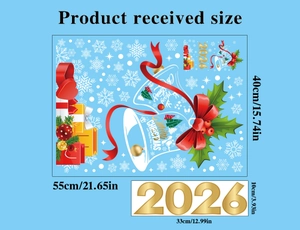 Detailed size specifications for 2026 Christmas window stickers with bells and snowflakes