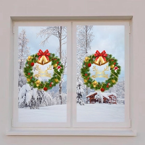 Adesivi per finestre con ghirlanda di Natale e scritta Merry Christmas per decorazioni