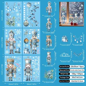 Detail view of 104pcs blue Nutcracker Christmas window clings showing 20x30cm sheet size