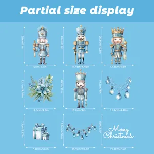 Detailed size specifications for blue Christmas nutcracker window stickers and decor