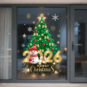 Stickers de fenêtre sapin de Noël 2026 et bonhomme de neige pour décoration de fête