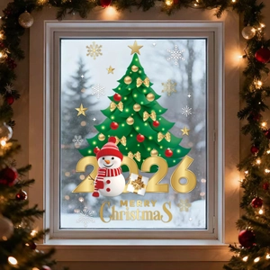 Stickers de fenêtre statiques sapin de Noël et bonhomme de neige pour décor de fête