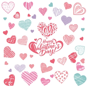 Detailed sheet of Valentine's heart static stickers with polka dots and stripes