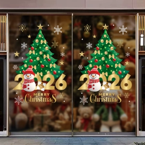 Stickers électrostatiques sapin de Noël et bonhomme de neige 2026 pour vitrines festives