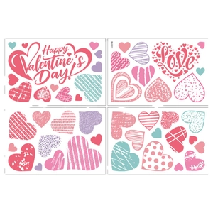 Set of four colorful Valentine heart stickers with Love and Happy Valentine's Day text