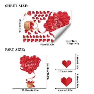 Detailed sizing chart for Valentine's Day heart balloon wall stickers with dimensions and weight