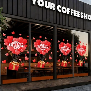 Valentine's Day heart balloon window stickers for festive shop glass decoration