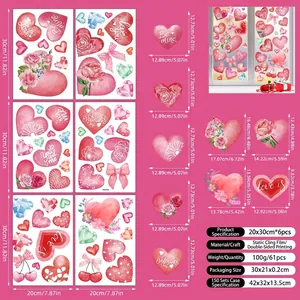 Detail view of 6-sheet set including 61 pieces of heart-shaped static window clings
