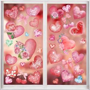 Valentine's Day heart and rose window clings set for romantic home party decoration