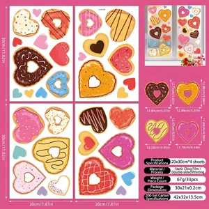 Detail view of 33-piece heart donut window stickers with sizes and layout