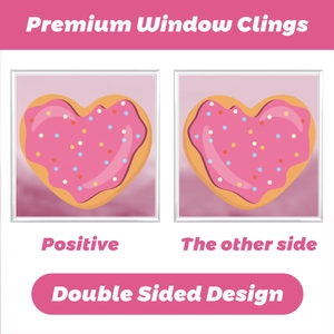 Detailed double-sided design of pink frosting heart cookie window clings for Valentine decor