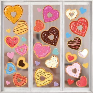 Valentine's heart donuts window stickers kit for festive glass and wall decoration
