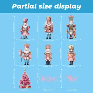 Size chart showing Nutcracker Christmas stickers and tree dimensions for window decoration