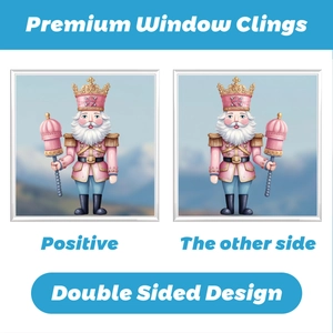 Double-sided nutcracker window stickers showing positive and back view for Xmas decor