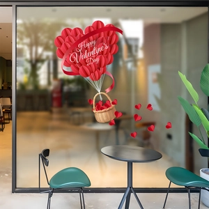 Sticker de fenêtre cœur avec texte Happy Valentine's Day pour décoration de vitrine café