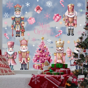 Detailed view of pink Nutcracker Christmas window stickers with festive holiday patterns