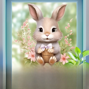 Detail of Easter bunny window sticker with 30x30cm dimensions and cute floral design