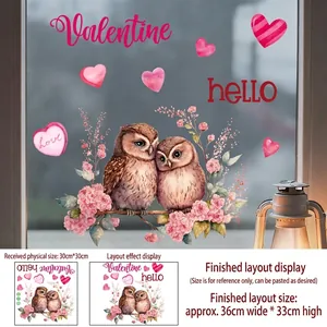 Detail of Valentine owl static window decals showing 30x30cm size and application