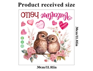 Detail of PVC Valentine owl window decal set with Love heart and branch patterns