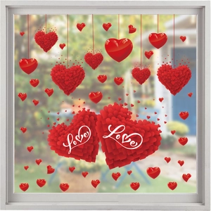 Red Heart Window Cling Stickers PVC Static Love Theme Glass Decals Romantic Valentine Decor For Home Office Shop Windows