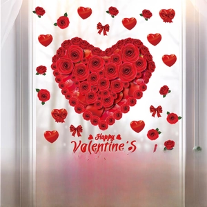 Detail of red rose heart Valentine window cling with Happy Valentine's Day text