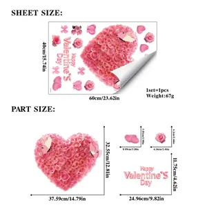 Tableau des tailles d'autocollant de fenêtre cœur rose pour la Saint-Valentin 40x60cm