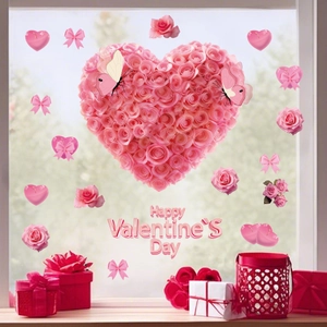 Détails des stickers de fenêtre pour la Saint-Valentin avec cœur de roses roses