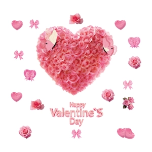 Autocollants de cœur en roses pour la Saint-Valentin avec texte décoratif pour vitrine