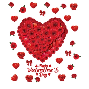 Valentine's Day heart static window clings with red roses and romantic holiday motifs