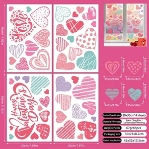 Valentine's Day heart window static stickers set with Love and festive text patterns