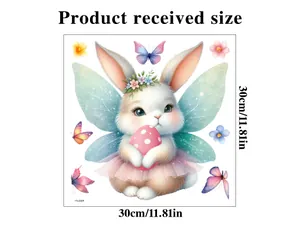 Size chart showing 30x30cm dimensions for the Easter bunny static window sticker decal