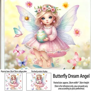 Detail showing Easter fairy window sticker with butterfly and floral decorations