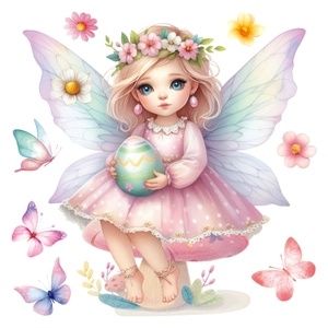 Easter fairy wall sticker with butterflies and colorful eggs on white background