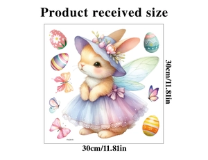 Detailed view of Easter rabbit static stickers with eggs and butterflies size 30x30cm