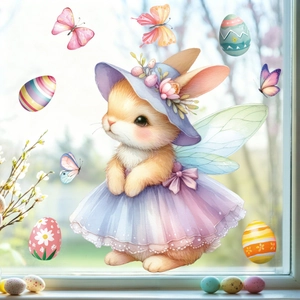 Easter bunny fairy static window sticker with eggs and butterflies on glass