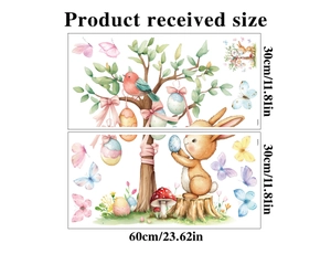 Detailed sheet layout of watercolor Easter bunny, eggs and tree trunk stickers